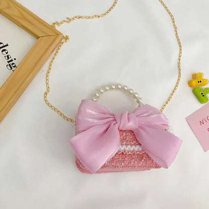 Pearl Kid's Crossbody Bag Money Coin Purse Fashion Handbag Children Princess Shoulder Messenger Bag Bow-knot Pocket Pack