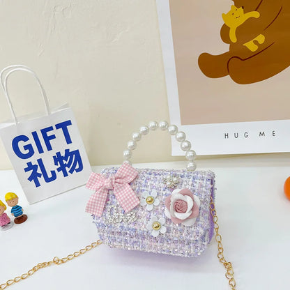 Pearl Kid's Crossbody Bag Money Coin Purse Fashion Handbag Children Princess Shoulder Messenger Bag Bow-knot Pocket Pack