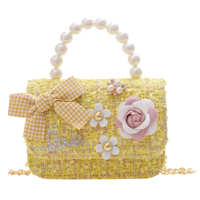 Pearl Kid's Crossbody Bag Money Coin Purse Fashion Handbag Children Princess Shoulder Messenger Bag Bow-knot Pocket Pack