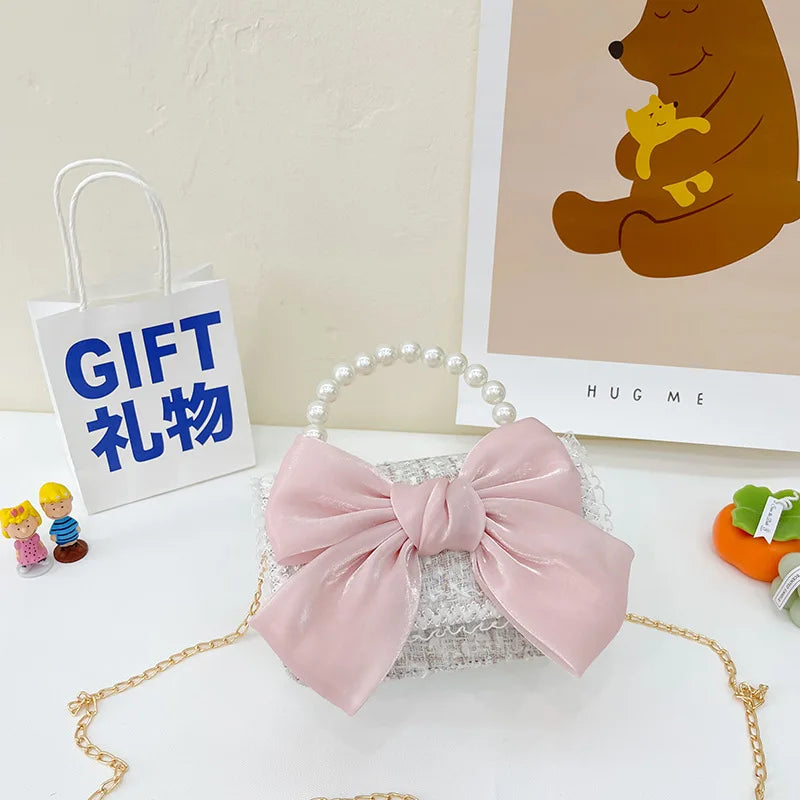 Pearl Kid's Crossbody Bag Money Coin Purse Fashion Handbag Children Princess Shoulder Messenger Bag Bow-knot Pocket Pack