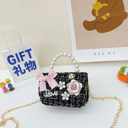 Pearl Kid's Crossbody Bag Money Coin Purse Fashion Handbag Children Princess Shoulder Messenger Bag Bow-knot Pocket Pack