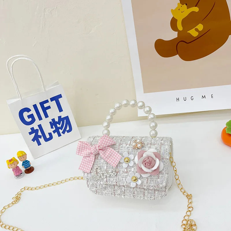 Pearl Kid's Crossbody Bag Money Coin Purse Fashion Handbag Children Princess Shoulder Messenger Bag Bow-knot Pocket Pack