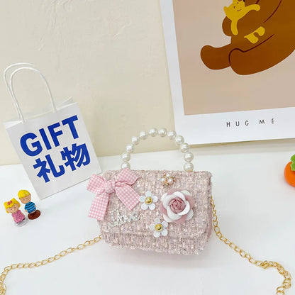 Pearl Kid's Crossbody Bag Money Coin Purse Fashion Handbag Children Princess Shoulder Messenger Bag Bow-knot Pocket Pack
