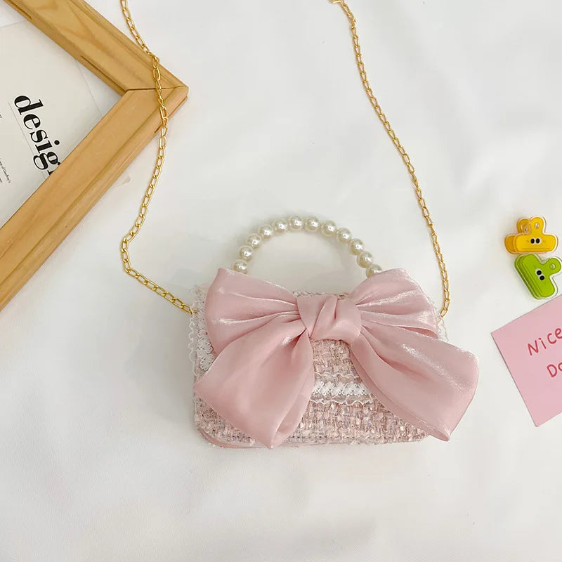 Pearl Kid's Crossbody Bag Money Coin Purse Fashion Handbag Children Princess Shoulder Messenger Bag Bow-knot Pocket Pack