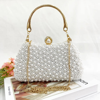 Pearl Women Evening Bags Hollow Out Elegant Beading Clutch with Handle Chain Dress Shoulder Handbags Diamonds Luxury Designer