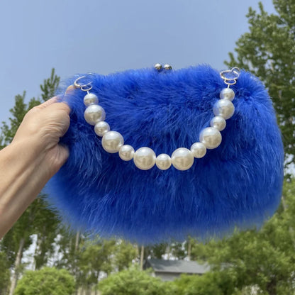 Pearl bracelet Lady Shoulder Bag blue Ostrich Feather Handbag Exquisite Evening Clutch Bag Banquet Wedding Purse for Women Girl