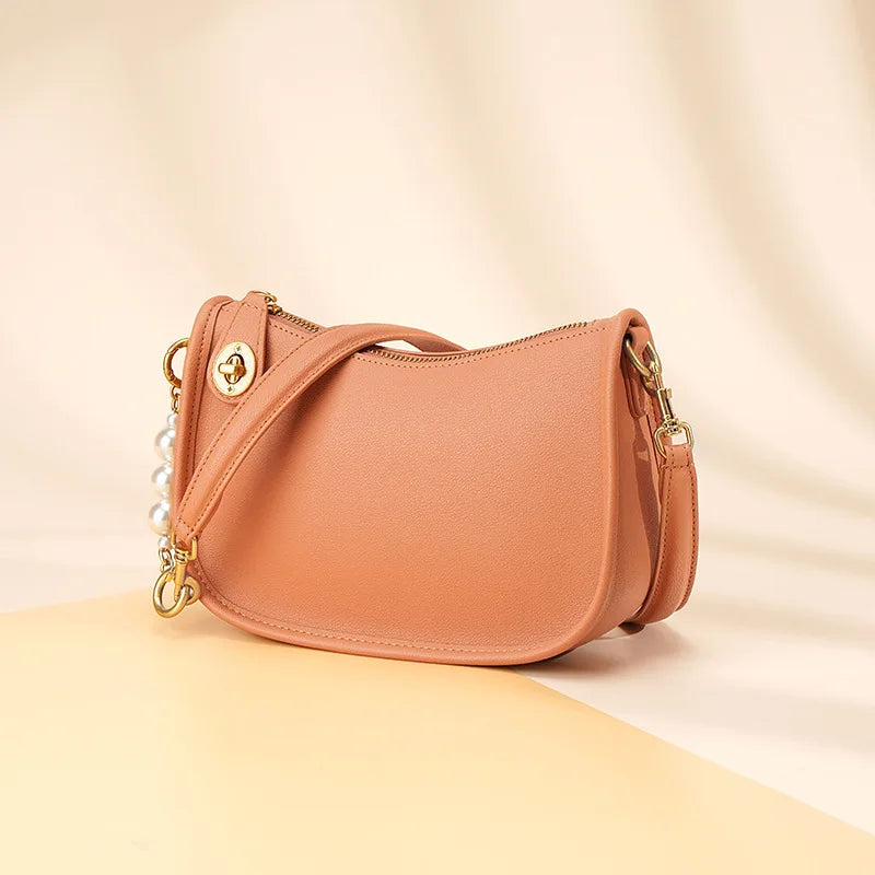 Pearl niche high-end feel stick bag, women's trend simple and versatile cowhide single shoulder crossbody bag