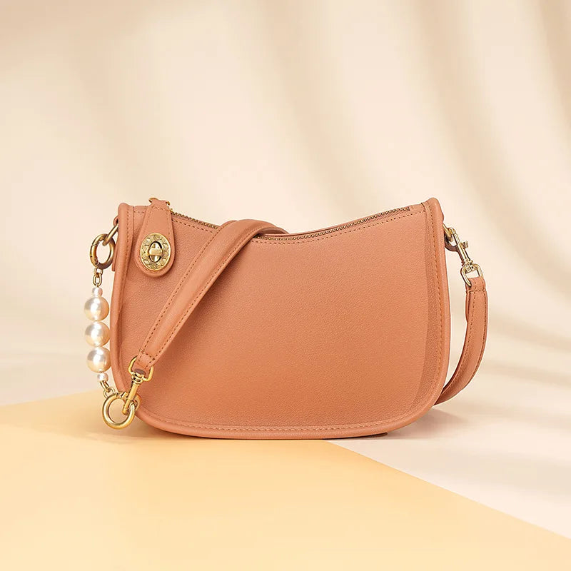 Pearl niche high-end feel stick bag, women's trend simple and versatile cowhide single shoulder crossbody bag