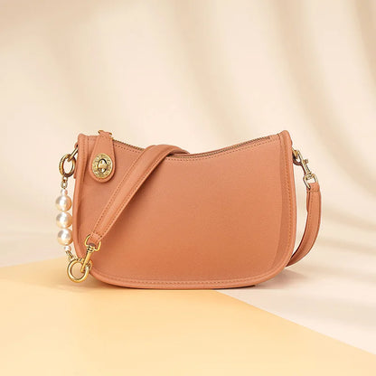 Pearl niche high-end feel stick bag, women's trend simple and versatile cowhide single shoulder crossbody bag