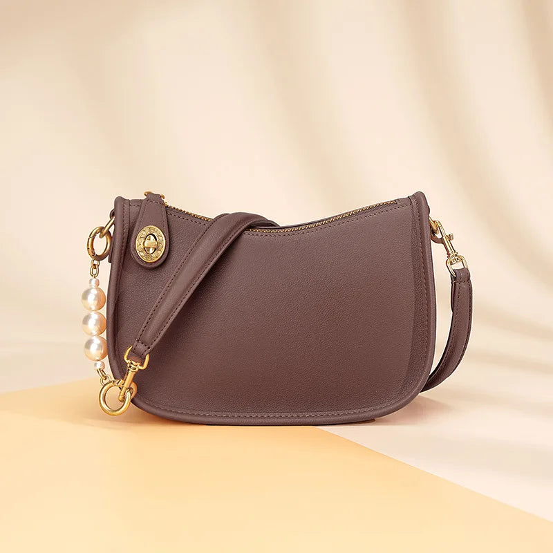 Pearl niche high-end feel stick bag, women's trend simple and versatile cowhide single shoulder crossbody bag