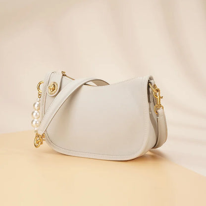 Pearl niche high-end feel stick bag, women's trend simple and versatile cowhide single shoulder crossbody bag