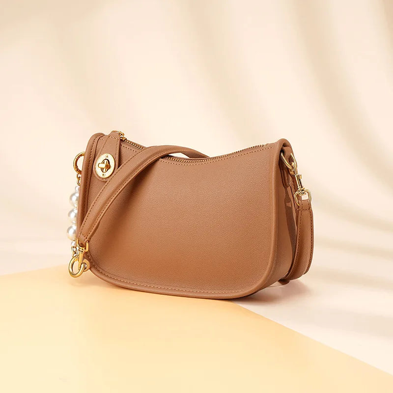 Pearl niche high-end feel stick bag, women's trend simple and versatile cowhide single shoulder crossbody bag