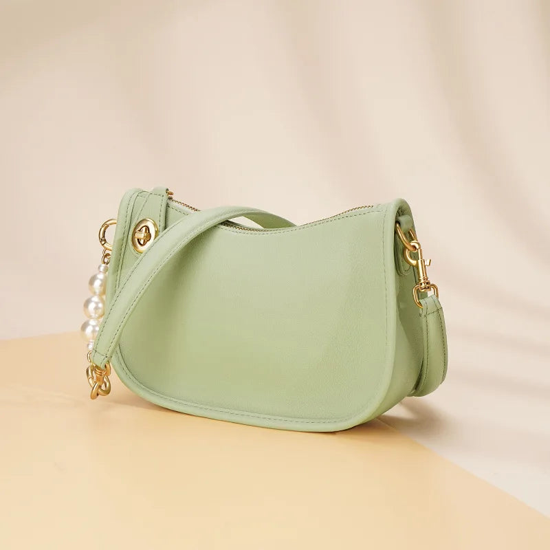 Pearl niche high-end feel stick bag, women's trend simple and versatile cowhide single shoulder crossbody bag