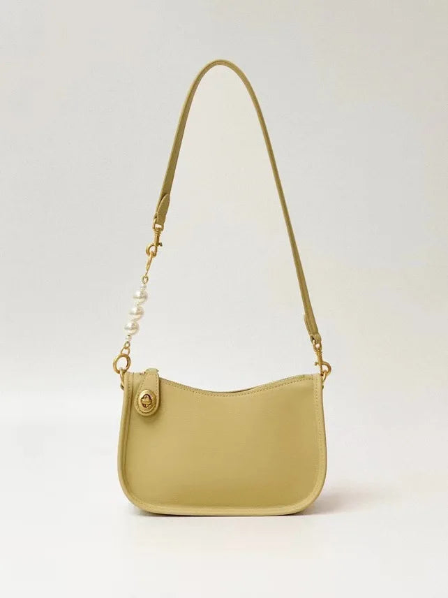 Pearl niche high-end feel stick bag, women's trend simple and versatile cowhide single shoulder crossbody bag