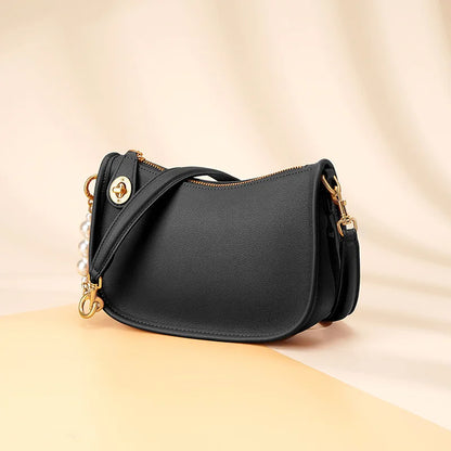 Pearl niche high-end feel stick bag, women's trend simple and versatile cowhide single shoulder crossbody bag