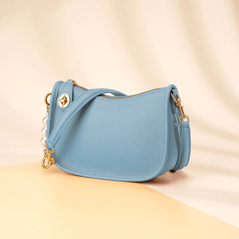 Pearl niche high-end feel stick bag, women's trend simple and versatile cowhide single shoulder crossbody bag
