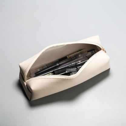 Pen Bag Holder Casual Simple PVC Leather Student Pencil Pouch Stationery Box Unisex Multi-purpose Makeup Pen Brush Storage Bag