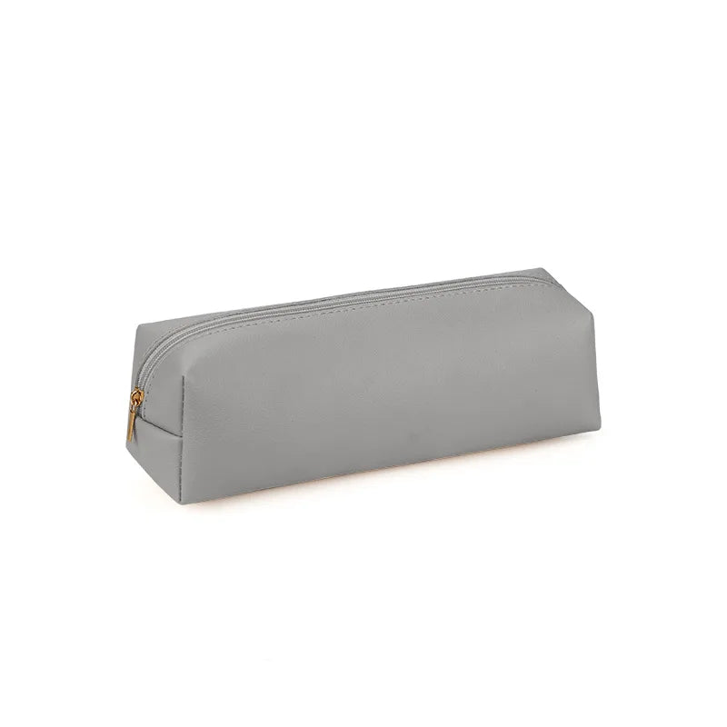 Pen Bag Holder Casual Simple PVC Leather Student Pencil Pouch Stationery Box Unisex Multi-purpose Makeup Pen Brush Storage Bag