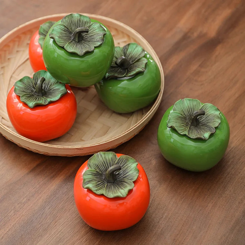 Persimmon Tea Caddies, Ceramic Household Storage Tank, Creative Sealed Storage Pot Ornament, Tea Container, Organizer