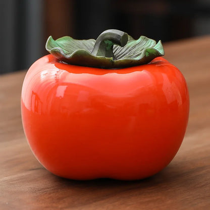 Persimmon Tea Caddies, Ceramic Household Storage Tank, Creative Sealed Storage Pot Ornament, Tea Container, Organizer