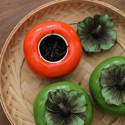 Persimmon Tea Caddies, Ceramic Household Storage Tank, Creative Sealed Storage Pot Ornament, Tea Container, Organizer