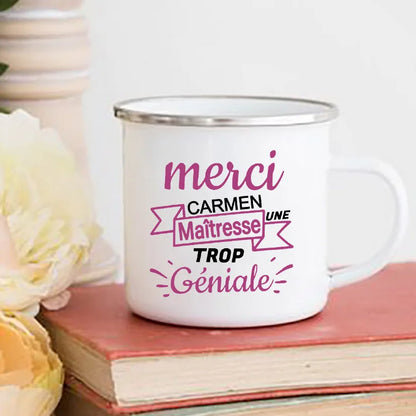 Personalised Custom Name Mug Enamel Mugs Merci Maitresse Coffee Cups Drinks Water Cup School Home Handle Drinkware Teacher Gifts