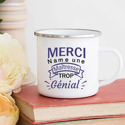 Personalised Custom Name Mug Enamel Mugs Merci Maitresse Coffee Cups Drinks Water Cup School Home Handle Drinkware Teacher Gifts