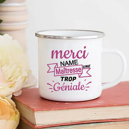 Personalised Custom Name Mug Enamel Mugs Merci Maitresse Coffee Cups Drinks Water Cup School Home Handle Drinkware Teacher Gifts
