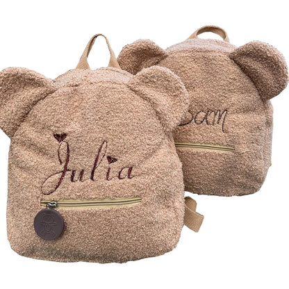 Personalised Cute Fleece Bear Ear Shaped Backpack Embroidered Name Plush Small Shoulder Handbag School Bag Travel Rucksack