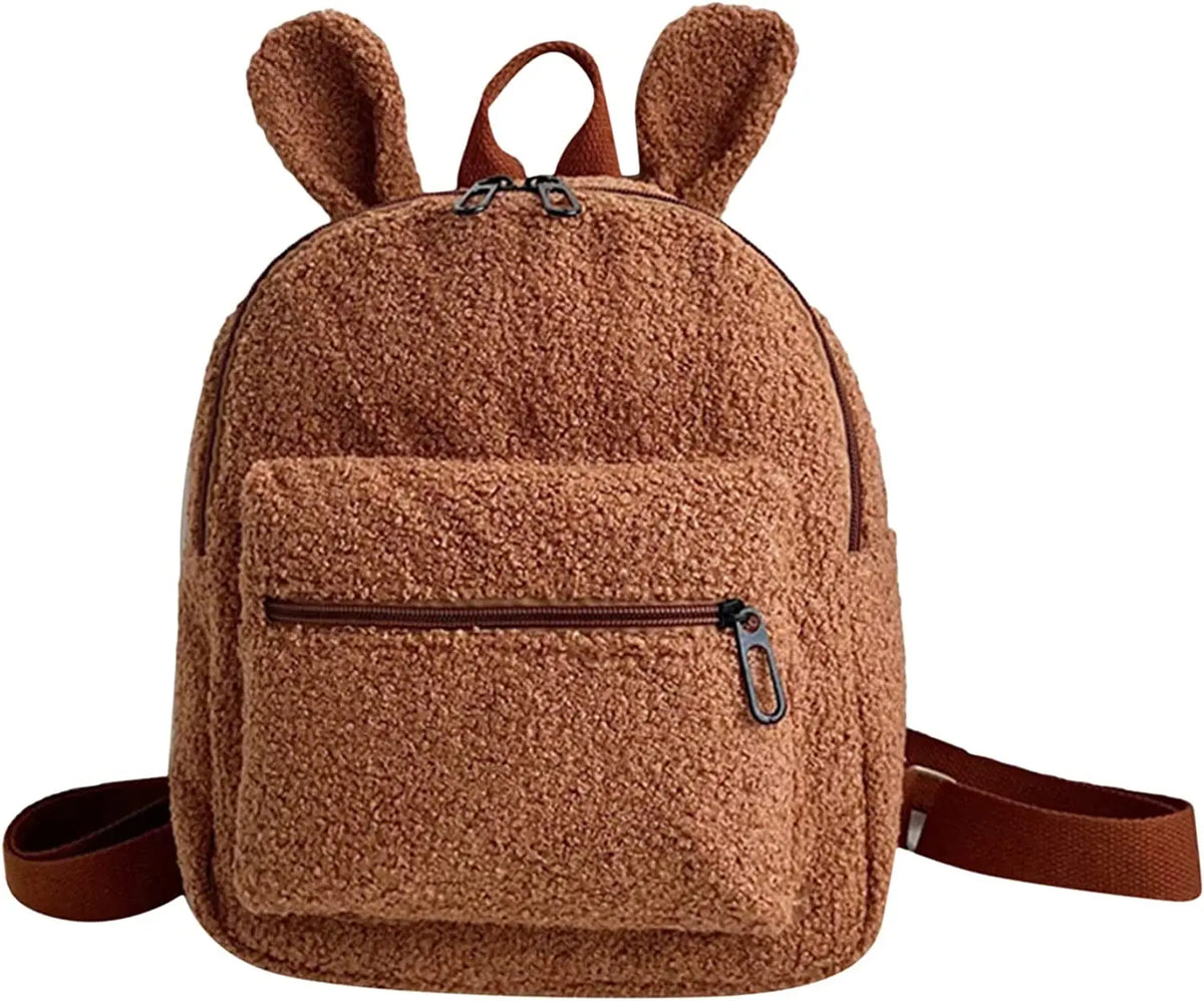 Personalised Cute Fleece Bear Ear Shaped Backpack Embroidered Name Plush Small Shoulder Handbag School Bag Travel Rucksack