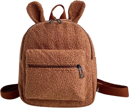 Personalised Cute Fleece Bear Ear Shaped Backpack Embroidered Name Plush Small Shoulder Handbag School Bag Travel Rucksack