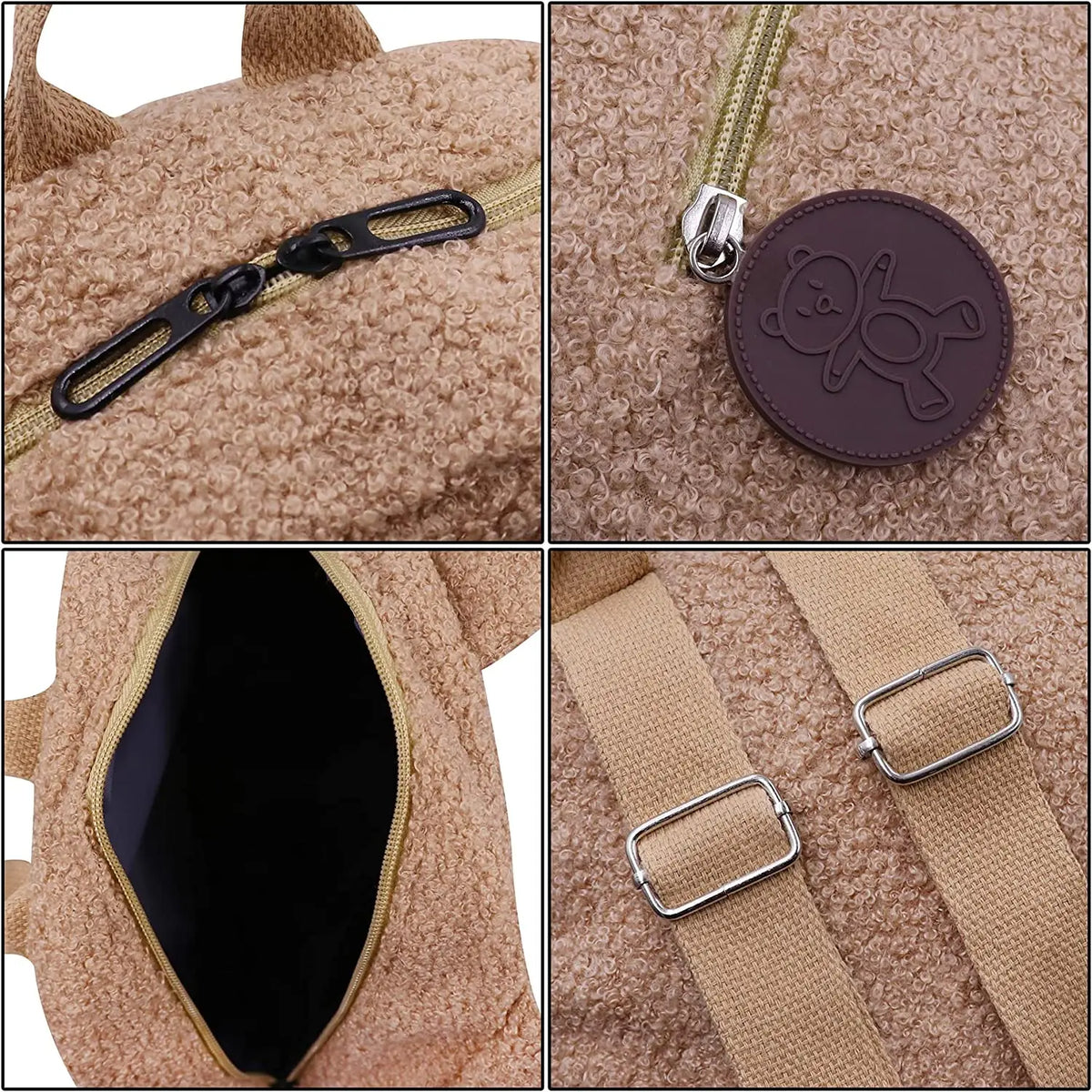 Personalised Cute Fleece Bear Ear Shaped Backpack Embroidered Name Plush Small Shoulder Handbag School Bag Travel Rucksack