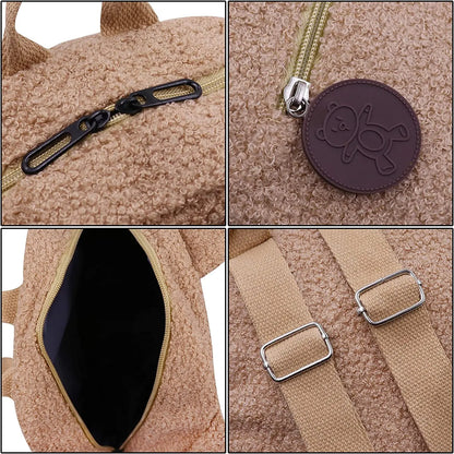 Personalised Cute Fleece Bear Ear Shaped Backpack Embroidered Name Plush Small Shoulder Handbag School Bag Travel Rucksack