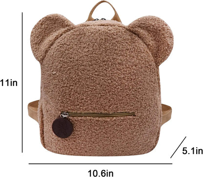 Personalised Cute Fleece Bear Ear Shaped Backpack Embroidered Name Plush Small Shoulder Handbag School Bag Travel Rucksack