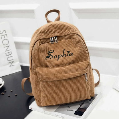 Personalised Embroidery Corduroy Kawaii Backpack Student Adorable Backpack for School Girls Women Cute Back Bag Casual Day Pack