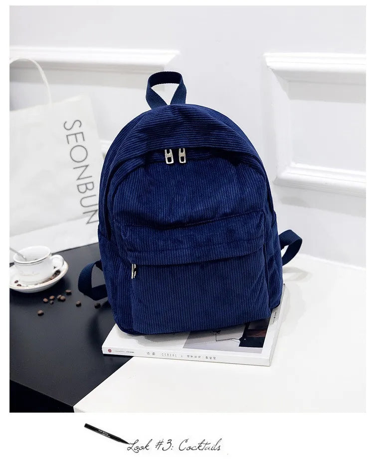 Personalised Embroidery Corduroy Kawaii Backpack Student Adorable Backpack for School Girls Women Cute Back Bag Casual Day Pack