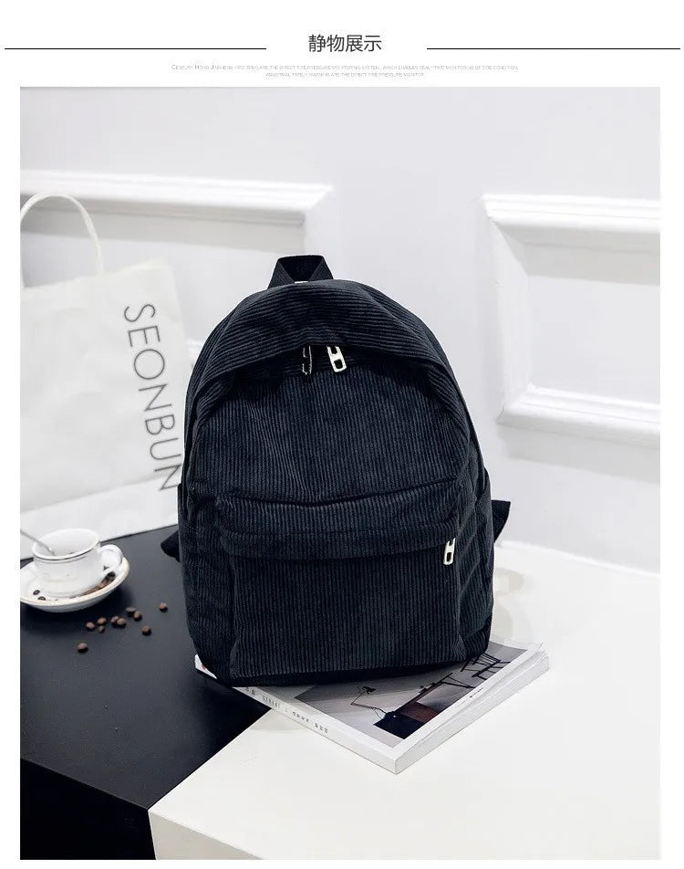 Personalised Embroidery Corduroy Kawaii Backpack Student Adorable Backpack for School Girls Women Cute Back Bag Casual Day Pack