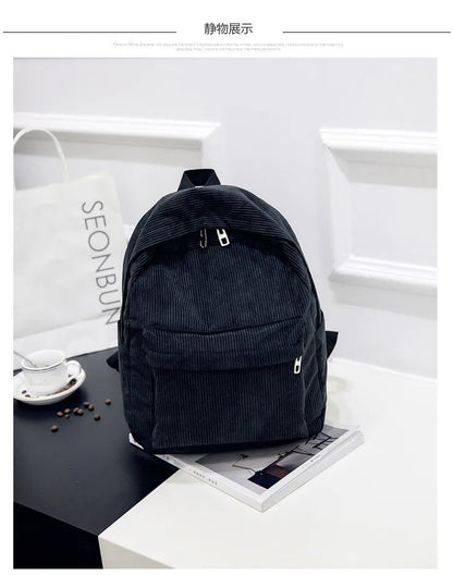 Personalised Embroidery Corduroy Kawaii Backpack Student Adorable Backpack for School Girls Women Cute Back Bag Casual Day Pack