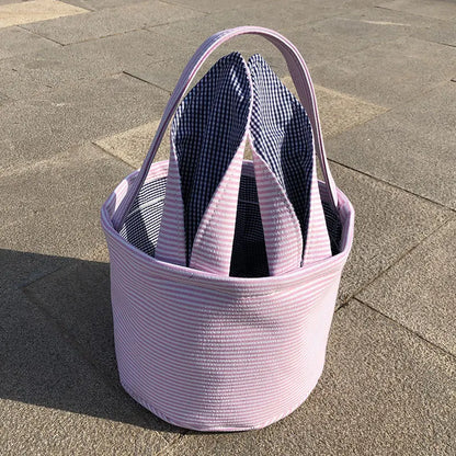 Personalised Embroidery Easter Baskets Easter Bunny Ears Bags with Cute Rabbit Ears Stripe Storage Kids Easter Egg Bunny Bucket