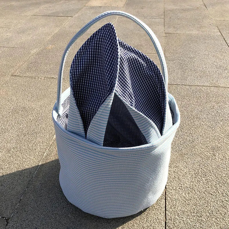 Personalised Embroidery Easter Baskets Easter Bunny Ears Bags with Cute Rabbit Ears Stripe Storage Kids Easter Egg Bunny Bucket