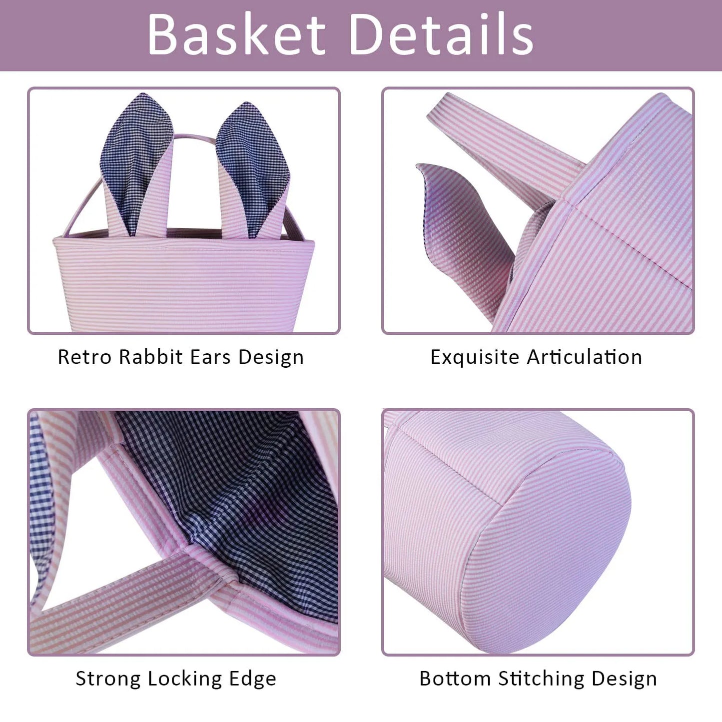 Personalised Embroidery Easter Baskets Easter Bunny Ears Bags with Cute Rabbit Ears Stripe Storage Kids Easter Egg Bunny Bucket
