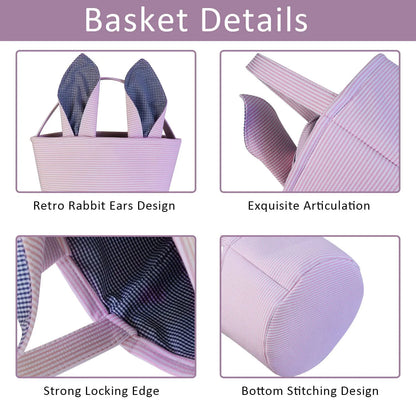 Personalised Embroidery Easter Baskets Easter Bunny Ears Bags with Cute Rabbit Ears Stripe Storage Kids Easter Egg Bunny Bucket
