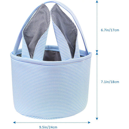 Personalised Embroidery Easter Baskets Easter Bunny Ears Bags with Cute Rabbit Ears Stripe Storage Kids Easter Egg Bunny Bucket