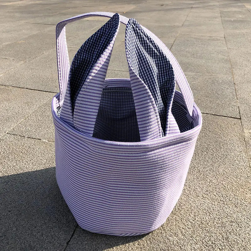 Personalised Embroidery Easter Baskets Easter Bunny Ears Bags with Cute Rabbit Ears Stripe Storage Kids Easter Egg Bunny Bucket