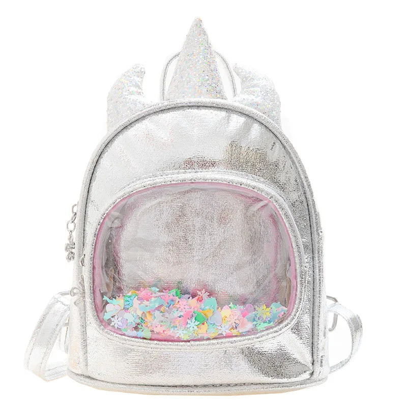 Personalised Embroidery Girl Small Backpack Unicorn PU Smooth Iridescent Bag Cartoon Cute Children Unicorn Design Mini Backpack