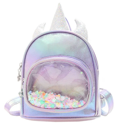 Personalised Embroidery Girl Small Backpack Unicorn PU Smooth Iridescent Bag Cartoon Cute Children Unicorn Design Mini Backpack
