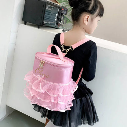 Personalised Embroidery Kids Dancing Latin Ballet Shoulder Bag Custom Name Toddler Girl Dance Ballet with Gauze Lace Backpack