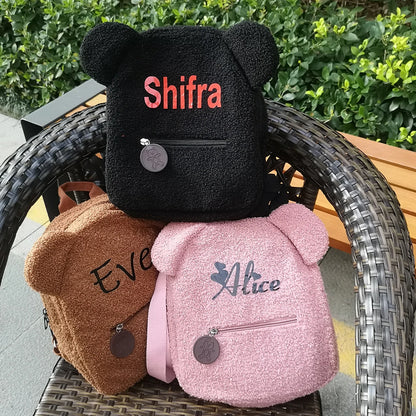 Personalised Plush Bear Backpack Fashion Shool Girls Bear Bag Travel Custom Your Name Cute Bookbag for Bear Party Supplies