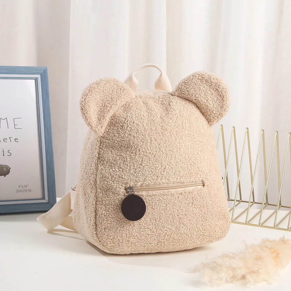 Personalised Womens Girl Cute Bear Pattern Backpack Embroidered Plush Toddler Backpack Custom Name Small Casual Shoulder Daypack