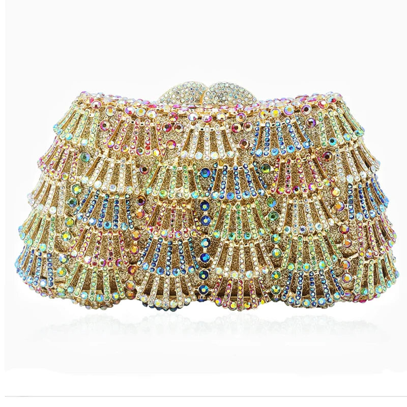 Personality Hollow out styling Gold Diamond Wedding Dress Bags Bridal Crystal Handbags Purses Metal Women Rhinestones Clutch